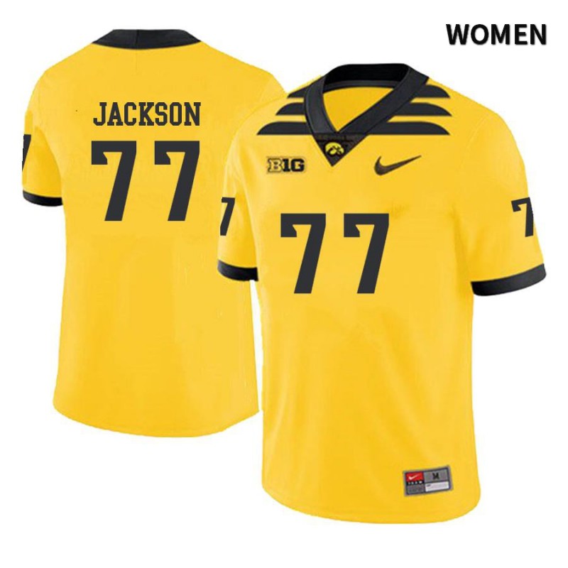 Women's Iowa Hawkeyes NCAA #77 Alaric Jackson Yellow Authentic Nike Alumni Stitched College Football Jersey HP34D84PO
